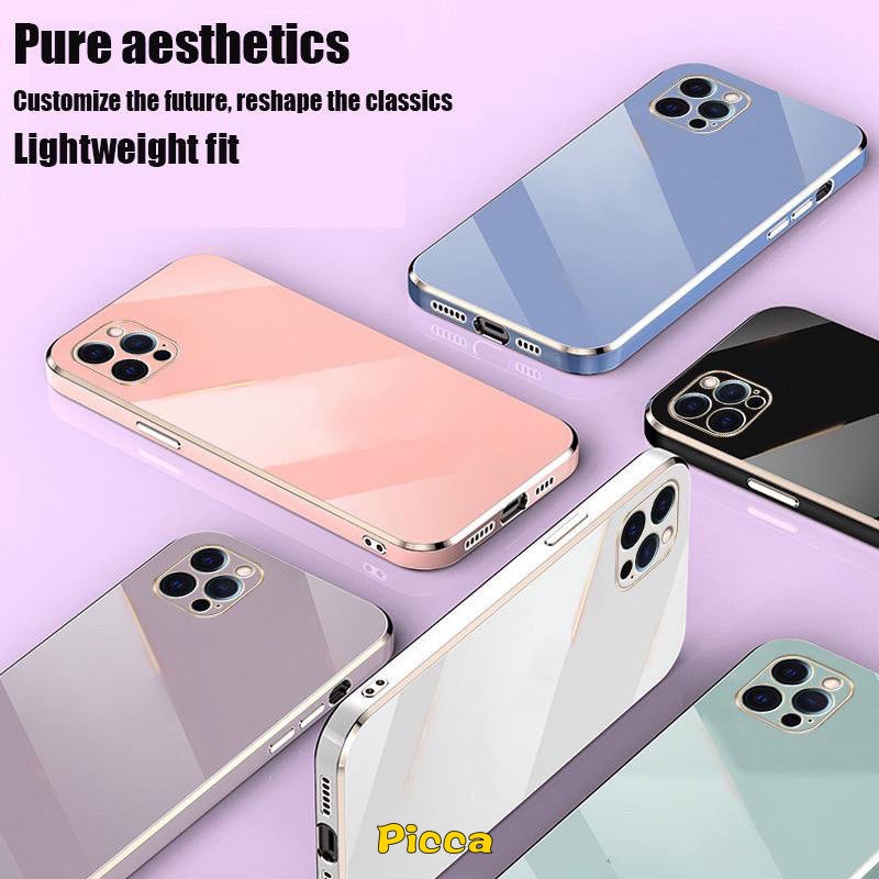 IPHONE Casing Ponsel Electroplate Plating Mewah Kompatibel Untuk Iphone7 8 Plus 6 6s Plus 14xr 11 12 13 14 Pro Max SE 2020 Warna Soild Glitter Lembut Ultra Tipis Penutup Belakang Anti Jatuh