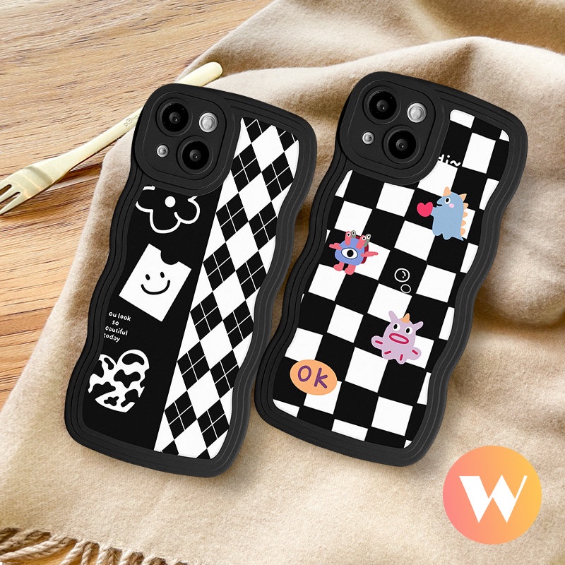 Infinix Smart 5 4 6 Plus Hot 11 9 10 12 Play 10T 11s 20 8 10Lite 12i 20s Note 12 12 G96 8 10Pro 12Pro Hot 10s 11s Chessboard Little Monsters Diamond Kartun Wavy Edge Soft Cover