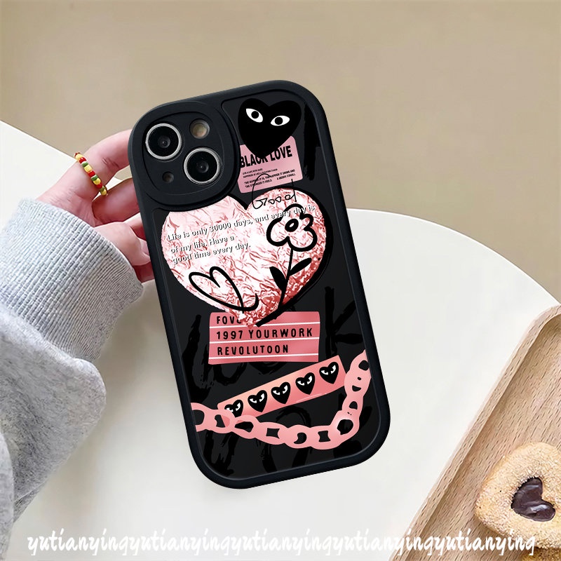 IPHONE Pasangan Casing Kompatibel Untuk Iphone12 11 14 13 Pro Max 7plus XR 6s 7 6 8 Plus XS X Max SE 2020 Ins Graffiti Cinta Hati Trendi Merek Label Soft Tup Case