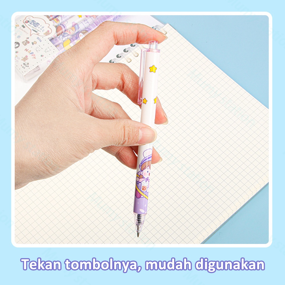 Mumystation 6Pcs Pulpen Mekanik Gel Motif Lucu /Bolpen Gel Karakter Pen Gel Mekanik