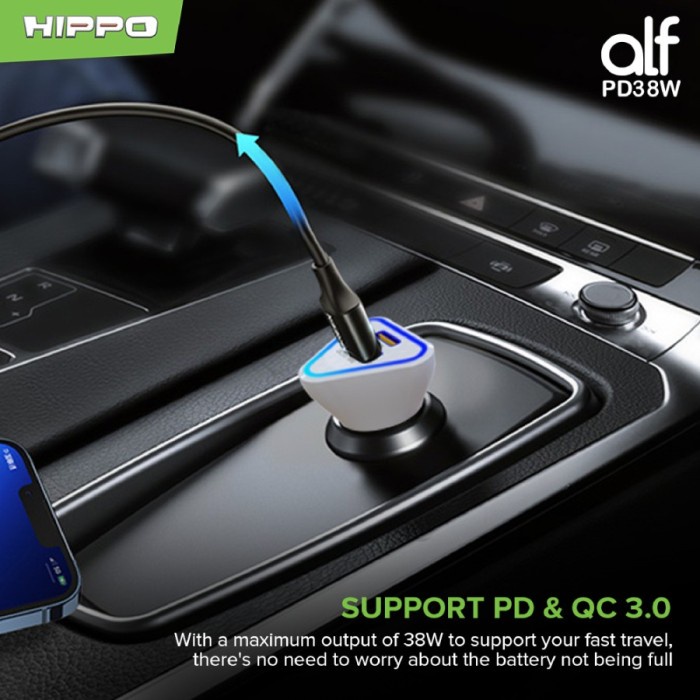 Hippo ALF 2 Car Charger Mobil Quick Fast Charging + PD Total 38W - SP