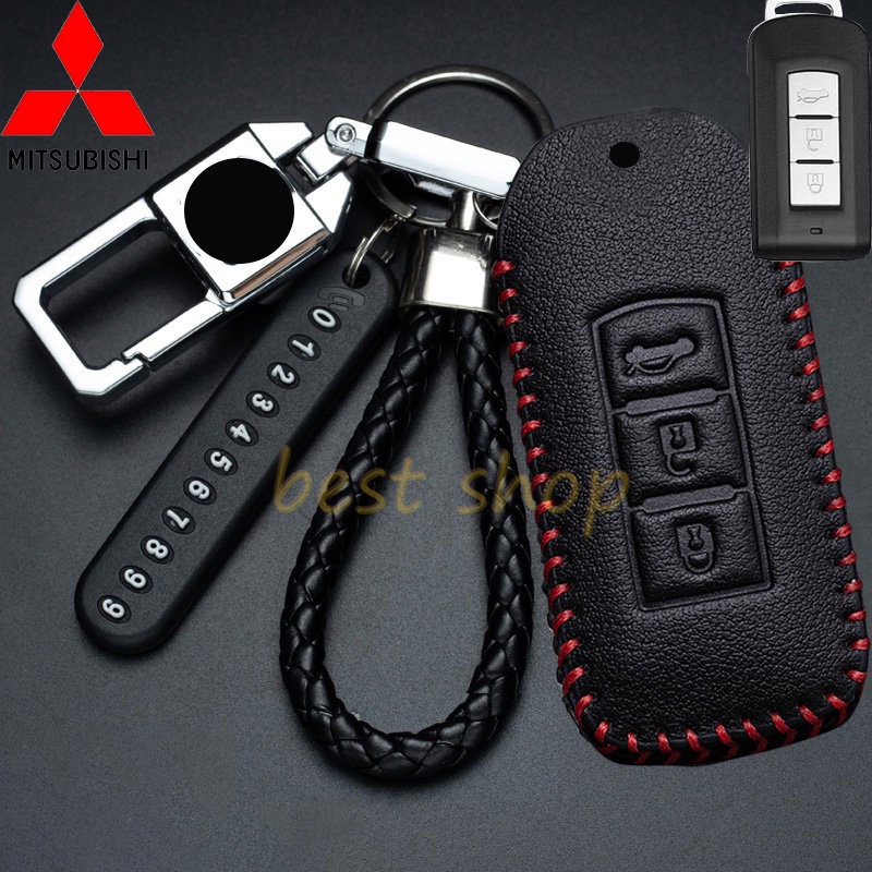 For Mitsubishi Outlander ASX Colt LANCER Pajero Sport Leather Car Key Case Protection Cover Smart Remote Control Keyless