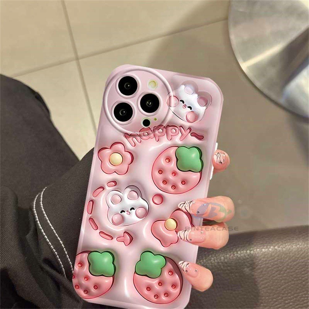 Casing hp Oppo A77S A57 A16 A16S A54S A16K A17 A5S A12 A3S A12E A92 A52 F1S A53 A33 A31 A9 A5 A15 A15S A54 F9 C1 A11K Cream Strawberry Rabbit Silikon Airbag Case Binteacase