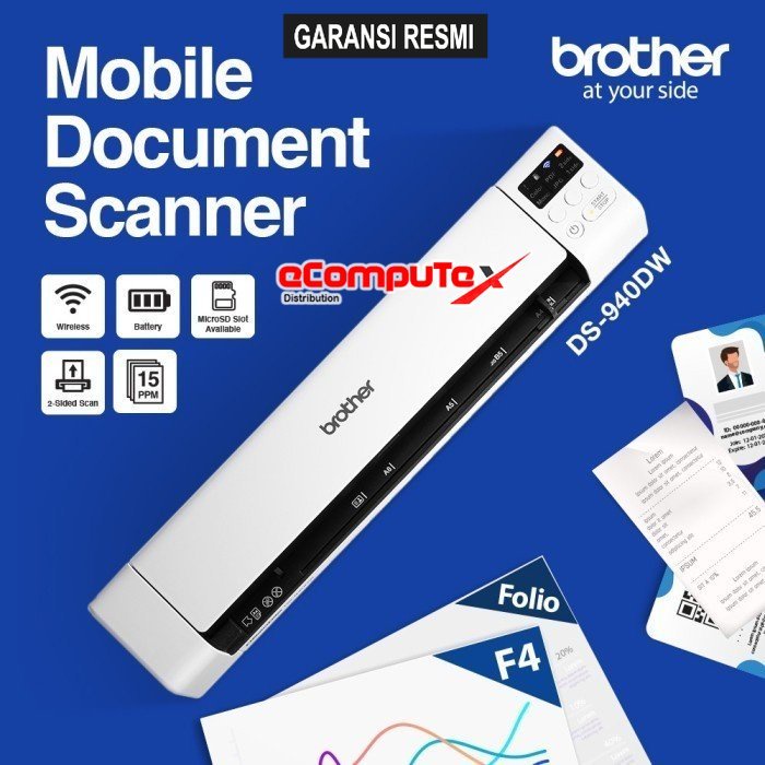 SCANNER BROTHER DS-940DW / DS 940DW 15PPM DUPLEX AND WIRELESS MOBILE DOCUMENT - GARANSI RESMI