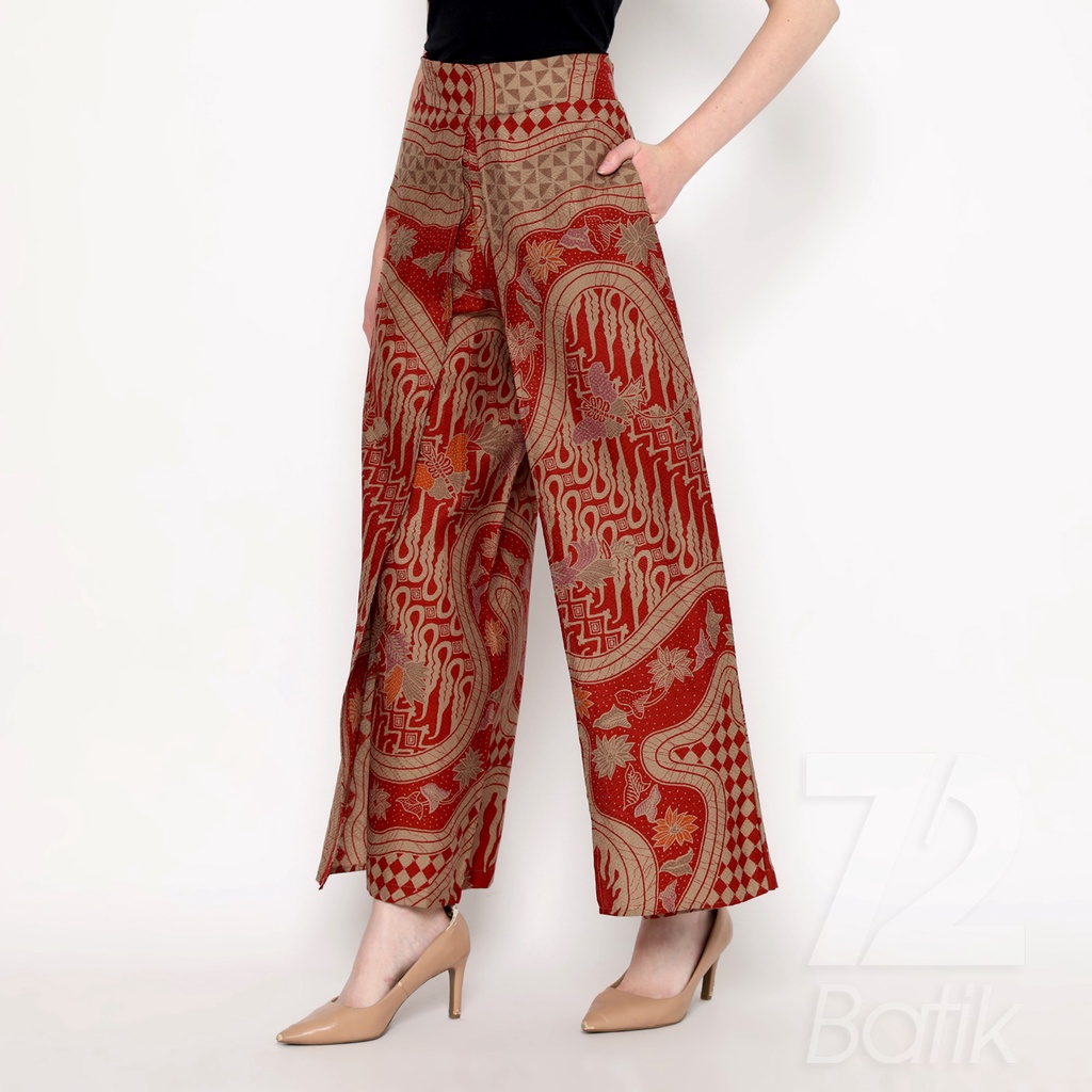 CELANA KULOT BATIK Premium Motif Sungai Kupu Warna Merah 723235 Cap 72 -  Layer Lawasan Celana Tumpuk Kerja Kantoran Bawahan Kebaya