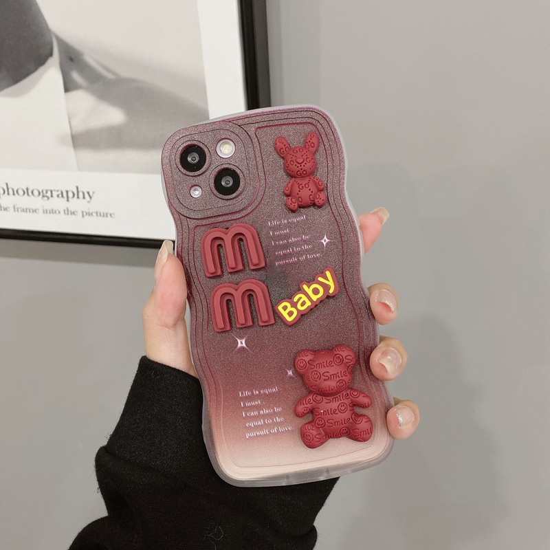 Wave Wine Red Soft Case OPPO A7 A5S A12 A11K A5 A9 A53 A33 A15S A35 A52 A92 A1K A3S A16 A54 A77S A83 F11 F9 Pro A74 A95 A96 A36 A76 A52 A92 A31 A57 A39 F1S Red Doll Bear Rabbit