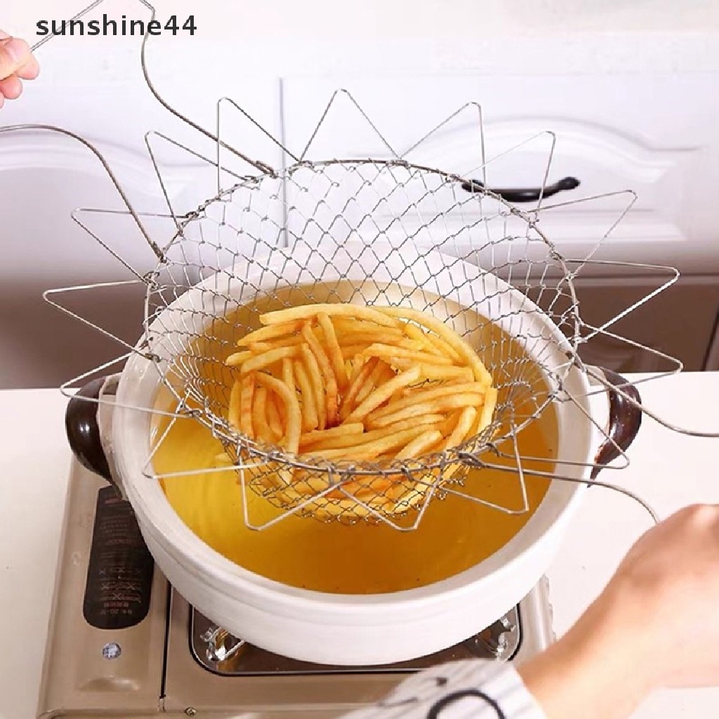 Sunshine Foldable Steam Rinse Strain Fry French Chef Basket Drainer Mesh Strainer Net ID