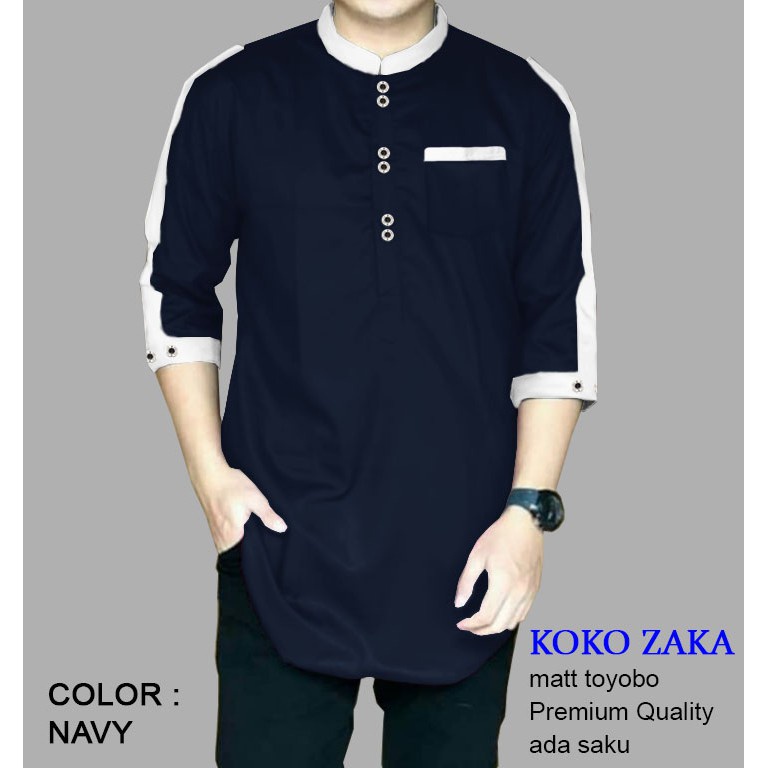 Koko Zaka Lengan 3/4 - Central Grosir Fashion (CGF) - Ukuran S-3XL - Matt Katun Toyobo Import - Baju Koko Qurta Pria - Baju Koko atasan Pria