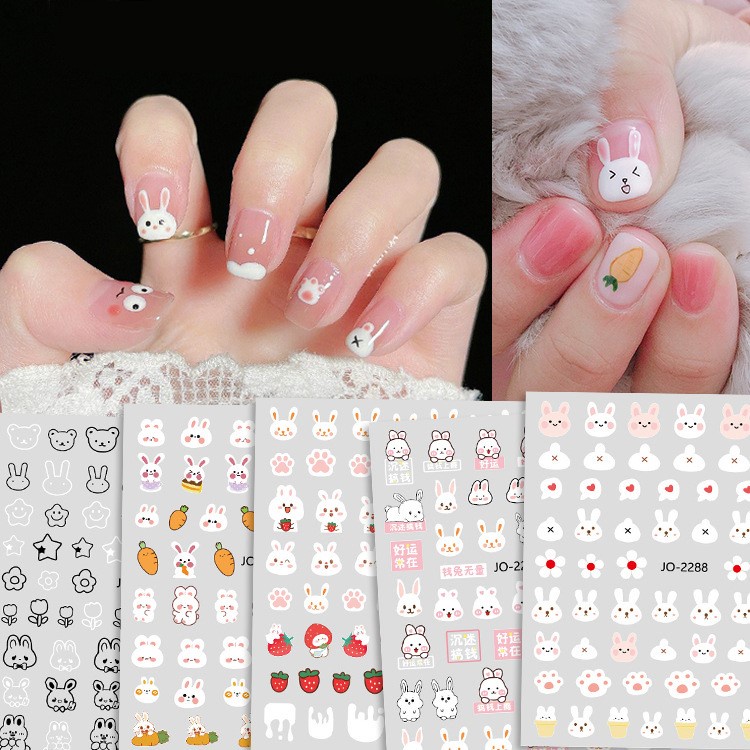 [Harga Grosir] 1pc Stiker Kuku Paskah Kelinci Lucu Lobak Kartun Stiker Kuku Kartun Kelinci Nail Art Decals Aksesoris Kuku Untuk Wanita Dan Anak Perempuan