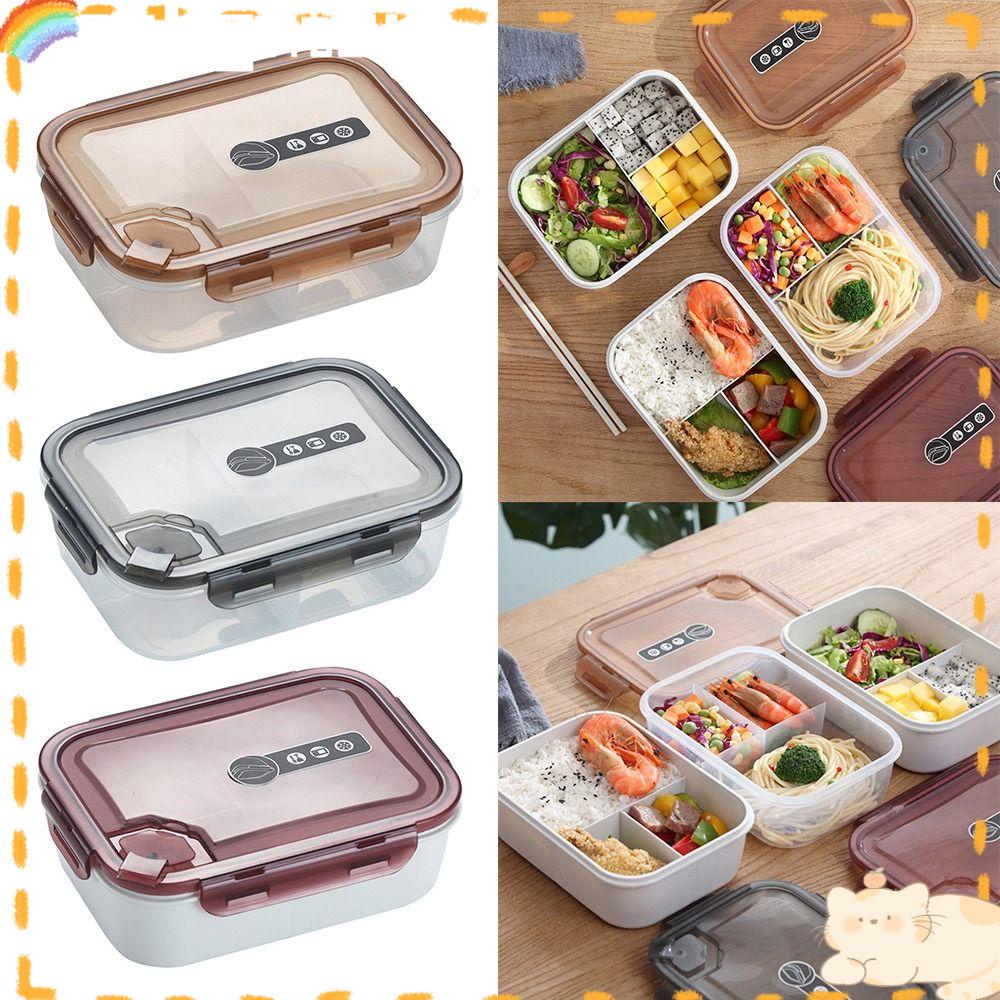 Solighter Lunch Box Microwavable Rectangle Grid Wadah Makanan Anti Bocor