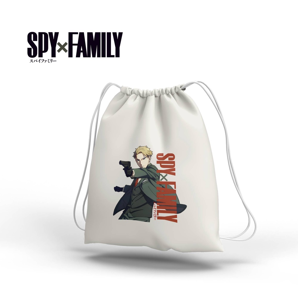 Stringbag Anime Spy x Family Anya Loid Yor Tas serut canvas blacu