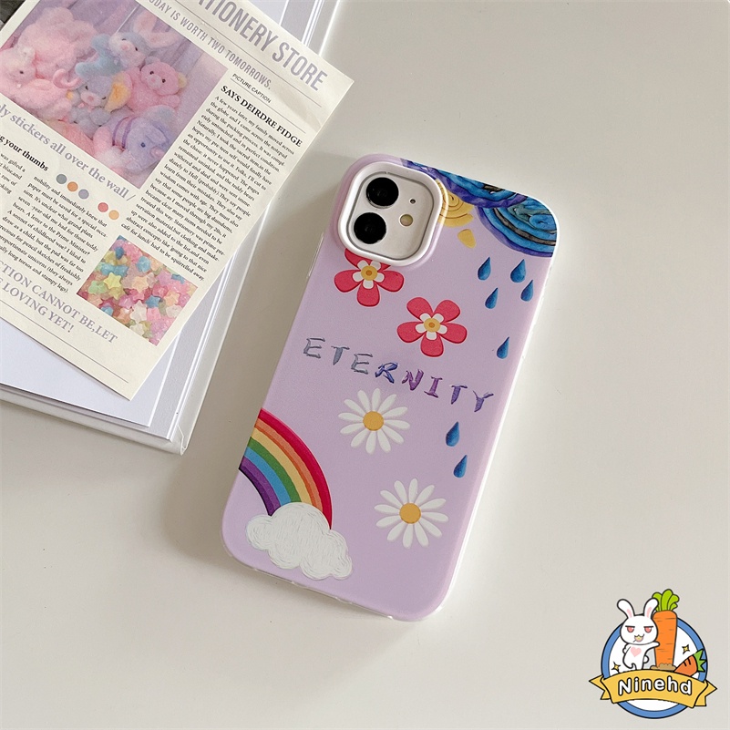 IPHONE Casing Kompatibel Untuk Iphone14 13 12 11 Pro Max X Xr Xs Max8 7 6 6s Plus SE 3 in 1 Fantasy Rainbow Flower Liquid Silicone Phone Case Silikon Lembut Tahan Jatuh Casing Pelindung