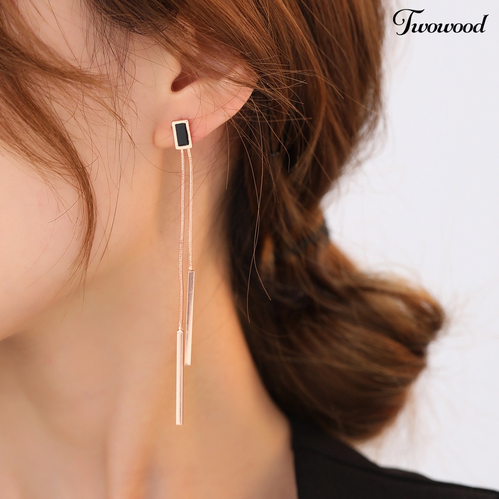 Twowood 1pasang Anting Wanita Warna Vibrant Gaya Sederhana Mengkilap Anti-Oksidasi Friendly Untuk Kulit Hias Tembaga Panjang Rumbai Geometris Square Drop Earrings Hadiah Untuk Perempuan