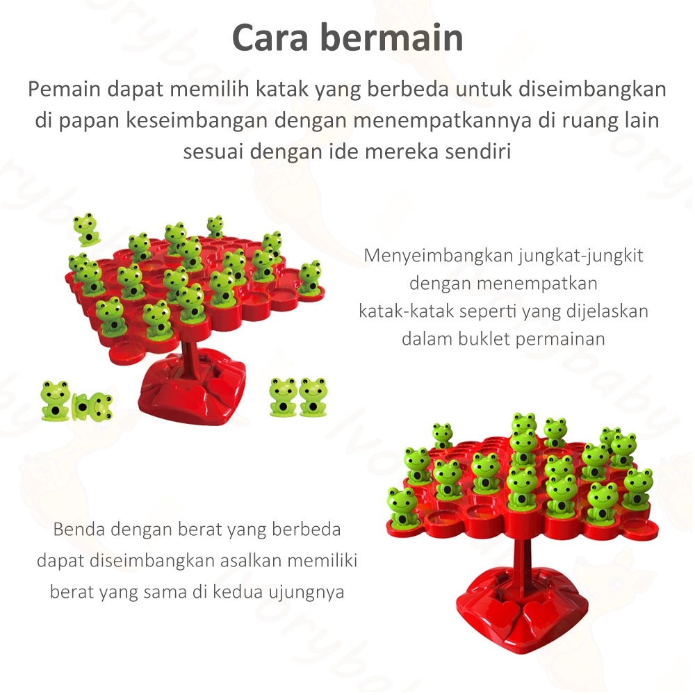 Ivorybaby Mainan papan balance tree Frog balance tree Keseimbangan pohon untuk anak belajar matematika