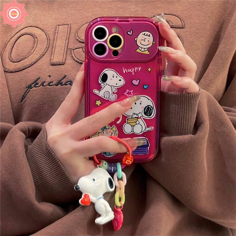 Kartun Snoopy Charlie Brown Lembut TPU Cermin Casing Kompatibel Untuk IPhone XR 78 Plus 11 14 13 12 11 Pro MAX X XS MAX SE 2020 Rose Red Kreatif Flip Make Up Mirror Shockproof Case