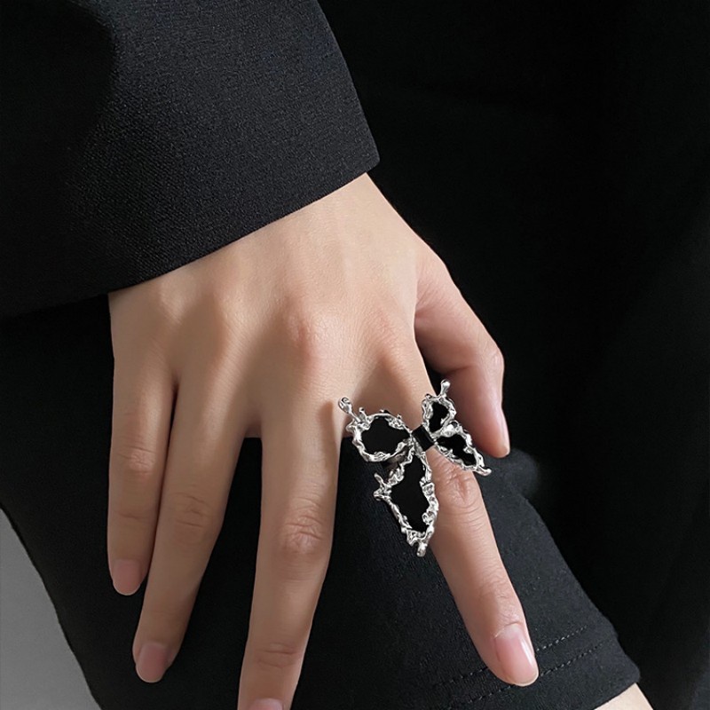 Cincin Pembuka Kupu-Kupu Hitam Asimetris Adjustable