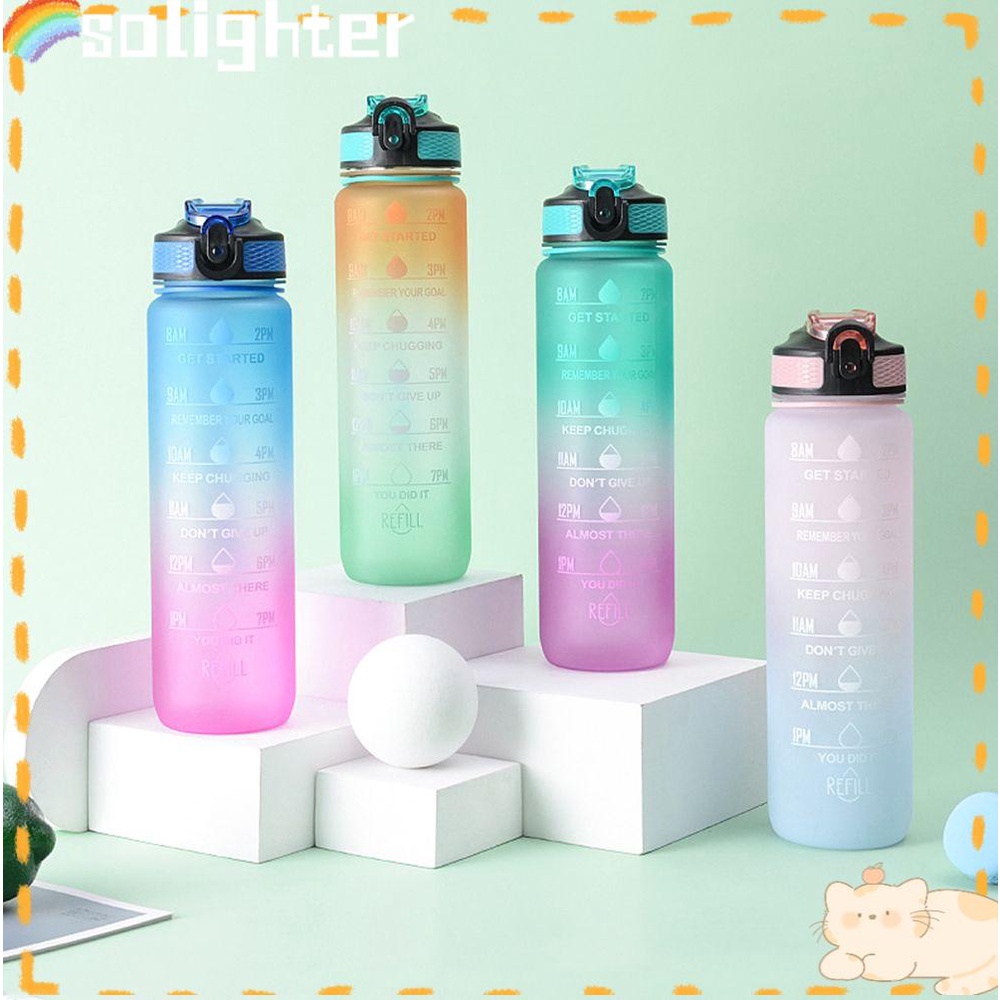 Solighter 1000ml Botol Air Plastik Frosted Travel Camping Olahraga Luar Ruangan Kapasitas Besar Kebugaran Gradien