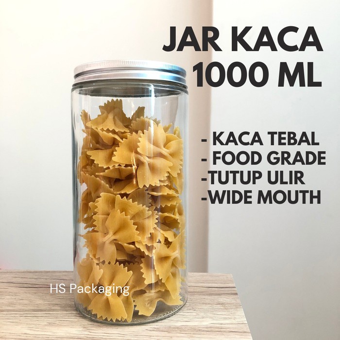 Terlaris 1000Ml Toples Jar Kaca 1 Liter / Glass Jar 1000 Ml Tutup Aluminium