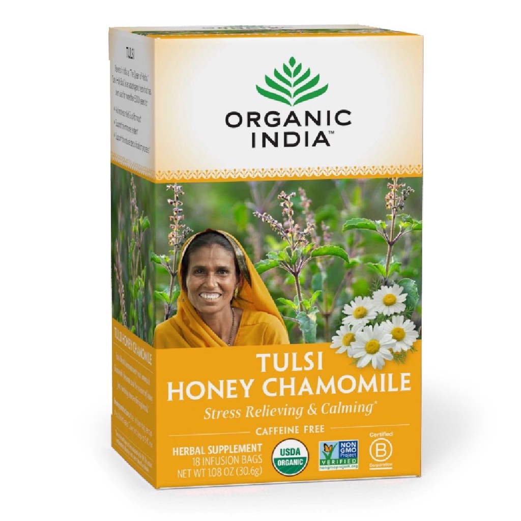 Organic India Tulsi Honey Chamomile Stress Relief Calm Tea 18s x 1.7g