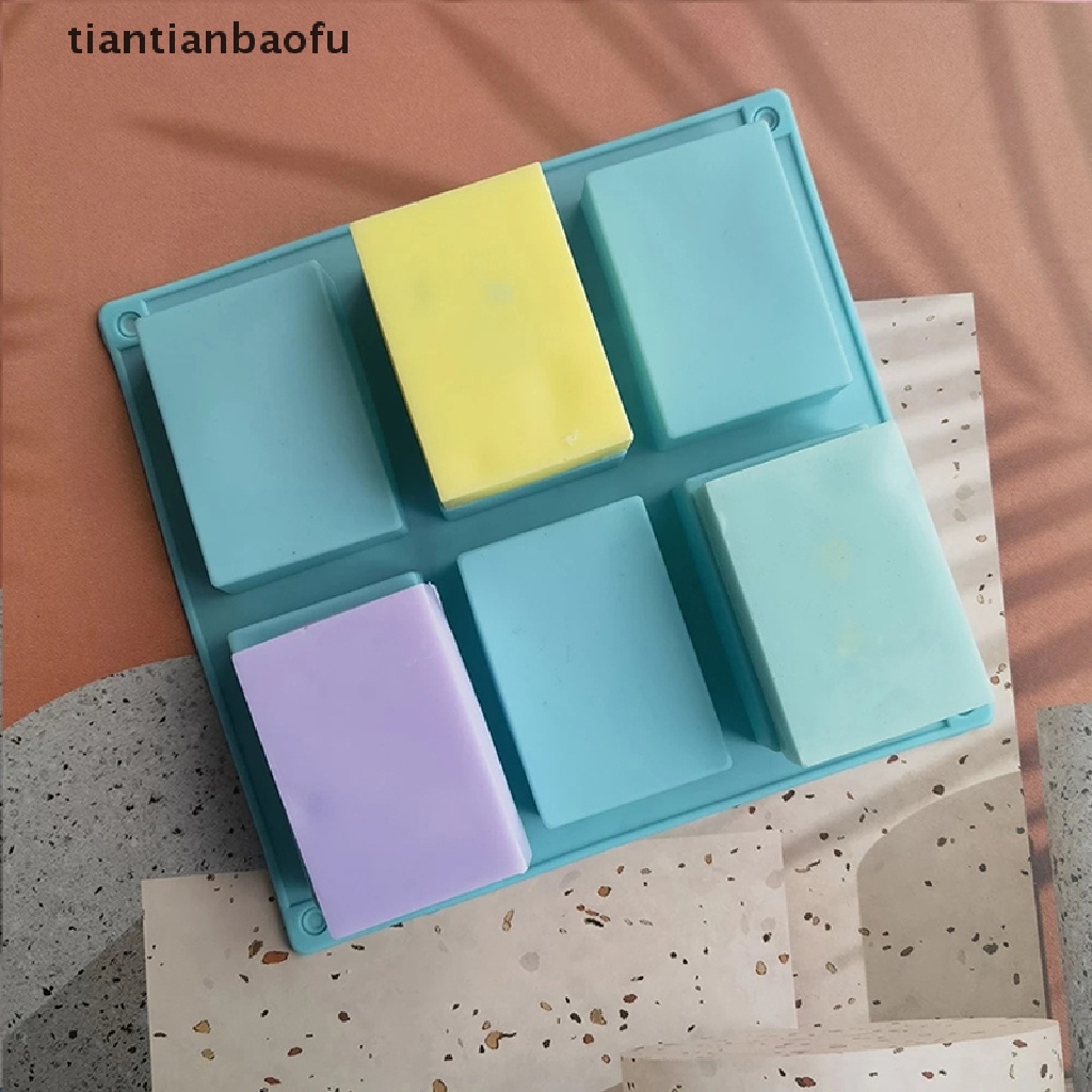 [tiantianbaofu] 6 Cavity Square Plain Soaps Mold Persegi Panjang Buatan Tangan DIY Bentuk Sabun Tray Cetakan Butik