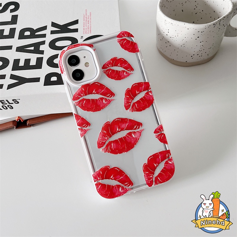 Redmi A1 A1+10C 10A 10 9 9A 9C 9T Note 11 11s 10 10s 9 9s Pro Xiaomi 11 Lite Poco X3 Pro 3in1 Anti Jatuh Bening Fashion Lipstik Merah Casing Ponsel Shockproof Bumper Pelindung Case