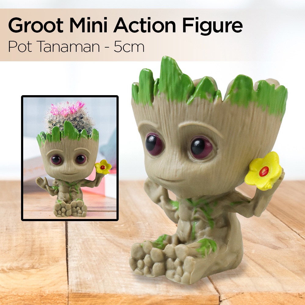 Groot Mini Action Figure Holding Flower Pot Tanaman 5cm - TKR3 - Brown