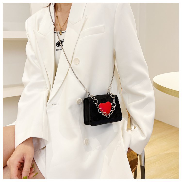 BAO091 Mini Heart Patch Detail Flap Square Bag Crossbody Bag