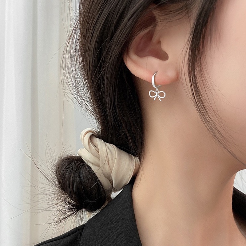 Papaozhu Korea Lucu S925 Perak Berongga Busur Lingkaran Hoop Anting-Anting Untuk Wanita Perempuan Indah Ikatan Simpul Cuff Earrings Trendi Aksesoris Telinga Pacaran Sehari-Hari