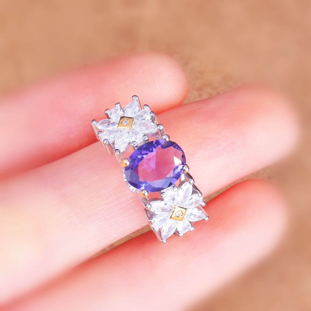 Goldkingdom Aksesoris Perhiasan Fashion Ready Stock Cincin Amethyst Alami Perempuan Bunga Matahari Daisy Warna Ganda Dilapisi Cincin Harta Karun Warna-Warni