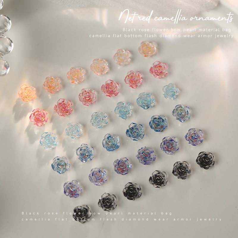 Sequin Camellia Nail Art Stickers/Glitter Rose Flower Aurora Colorful Resin Stiker Kuku/Nail Art DIY Charms Nail Decals