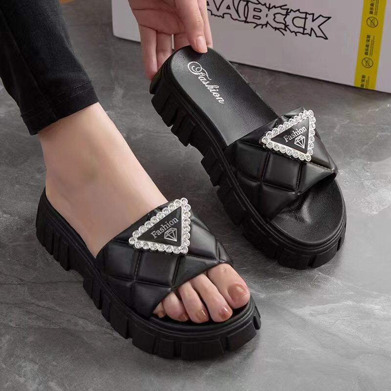 SHOEGALLERY TG1666 Sandal Wedges Wanita Upper Segitiga Mutiara Diamond Import Sandal Anti Slip