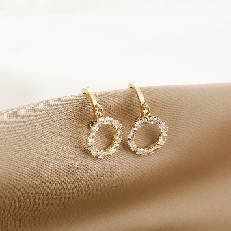 S925 Perak Jarum Korea Penuh Berlian Zirkon Cincin Aliran Korea Temperamen Influencer Anting Earrings Wanita