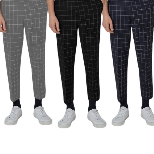 GMK - Celana Panjang Pria Kotak Kotak Tartan All Size Hitam Navy Abu