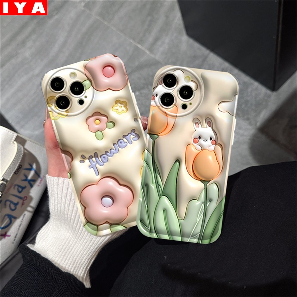 Case Bunga OPPO A17 A57 A16 A16K A5S A12 A3S A12E A92 A52 F1S A53 A33 A31 A9 A5 A15 A15S A54 F9 C1 Tulip Rabbit Air Cushion TPU Phone Cover