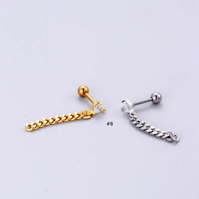 1biji2023new Mahkota Ular Bentuk Mata Rantai Menjuntai Helix Pinna Lobe Piercing 16Gauge Earring Stud Stainless Steel Dengan Zircon