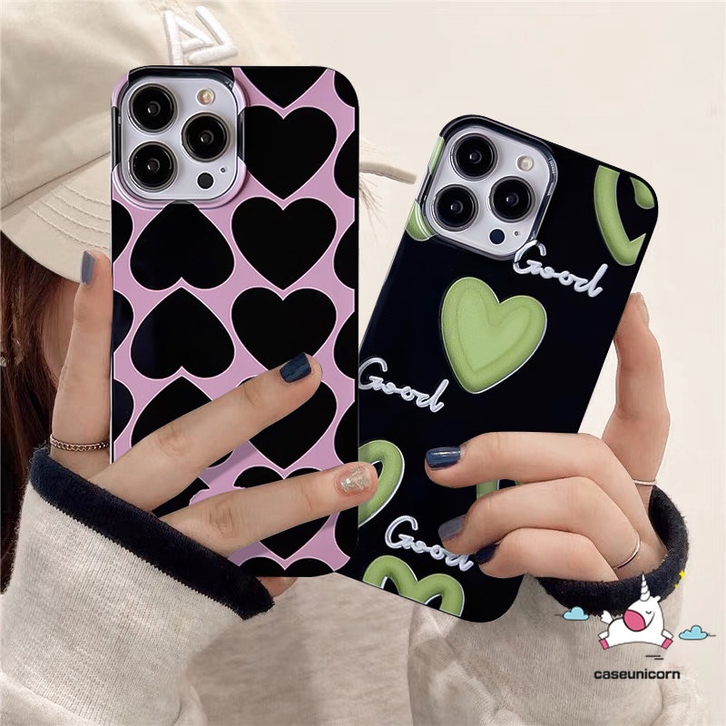 Casing Ponsel Glossy Kompatibel Untuk IPhone 14 Pro Max11 12 13 Pro Max7 8 Plus XR X XS Max SE 2020 Kartun Lucu Graffiti Cinta Hati Shockproof Halus TPU Lembut Kotoran Tahan Cover