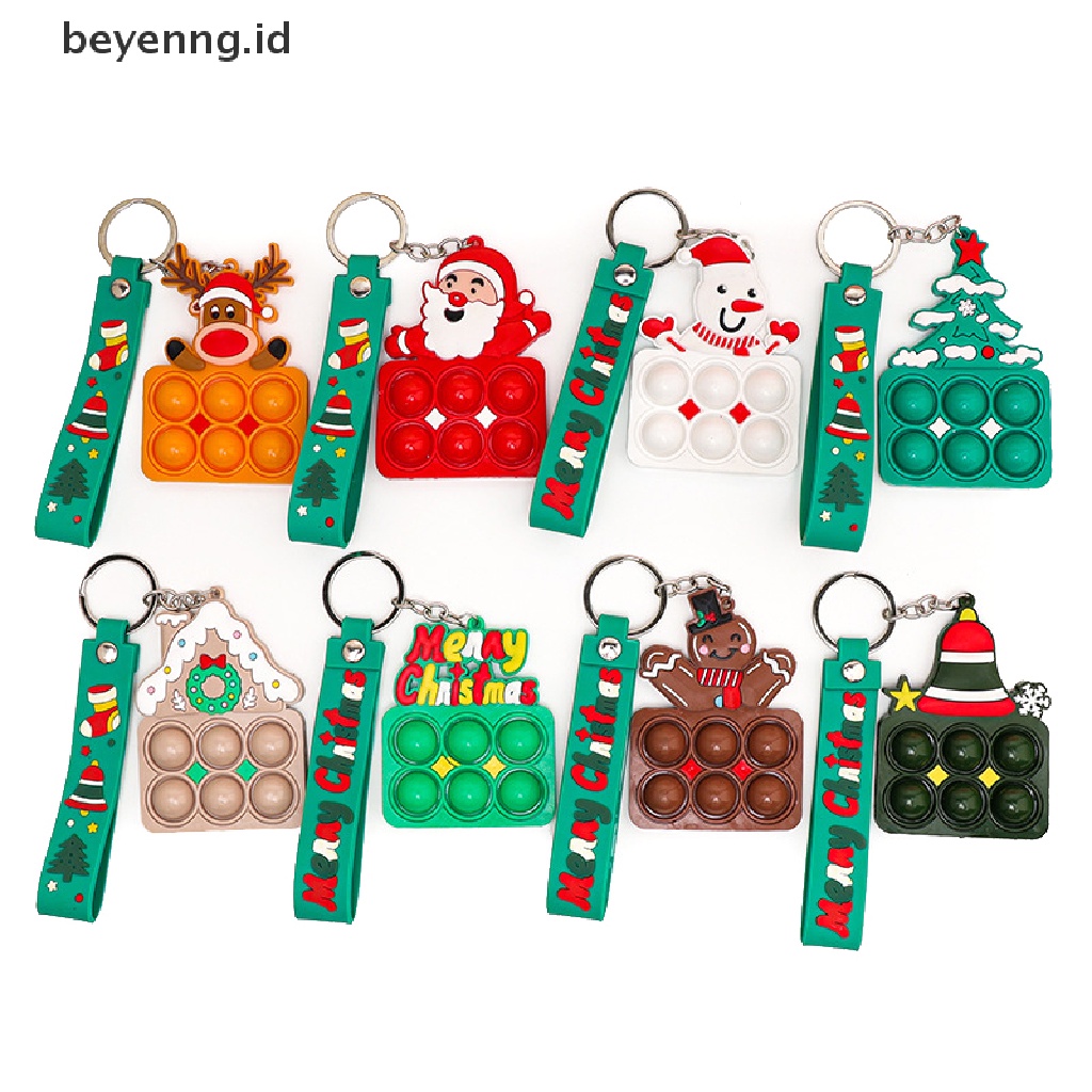 Beyen 1Pcs Mini Pop Push Bubble Keychain Natal Simple Dimple Fidget Toys Mainan Penghilang Stress Liontin Santa Keychain Untuk Natal ID