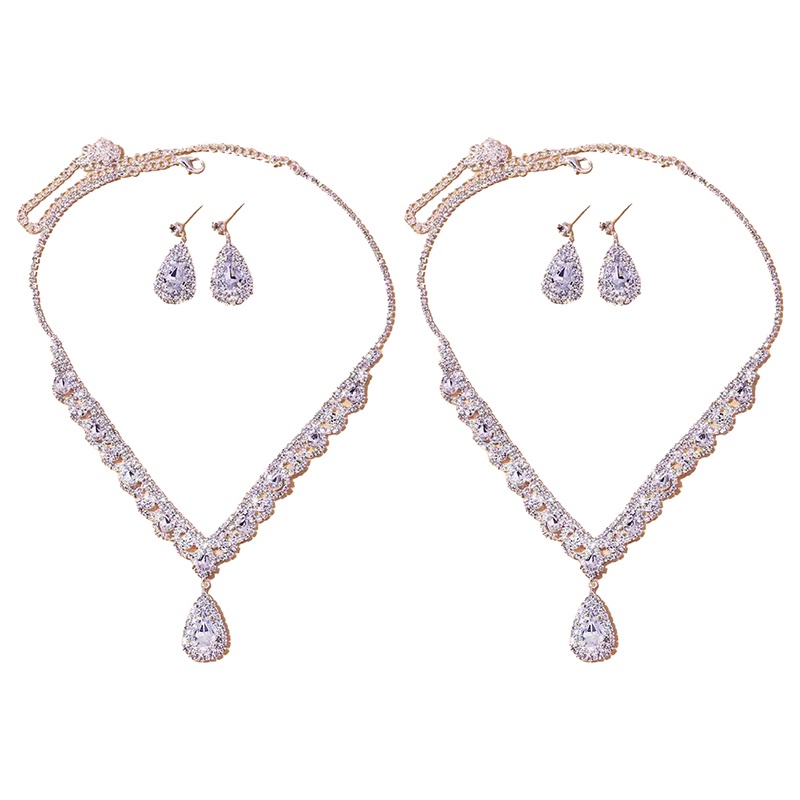 Fashion Bridesmaid Bridal Set Perhiasan Untuk Wanita Berlian Imitasi Kristal Kalung Anting Set Pernyataan Pernikahan Perhiasan Set