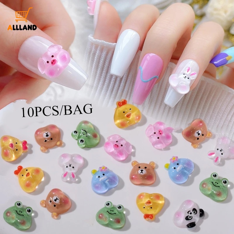 10pcs/pack Resin Kembali Datar Kartun Hewan Pesona Kuku/Lucu Nail Art Rhinestones/3D Kelinci Panda Manicure Ornaments