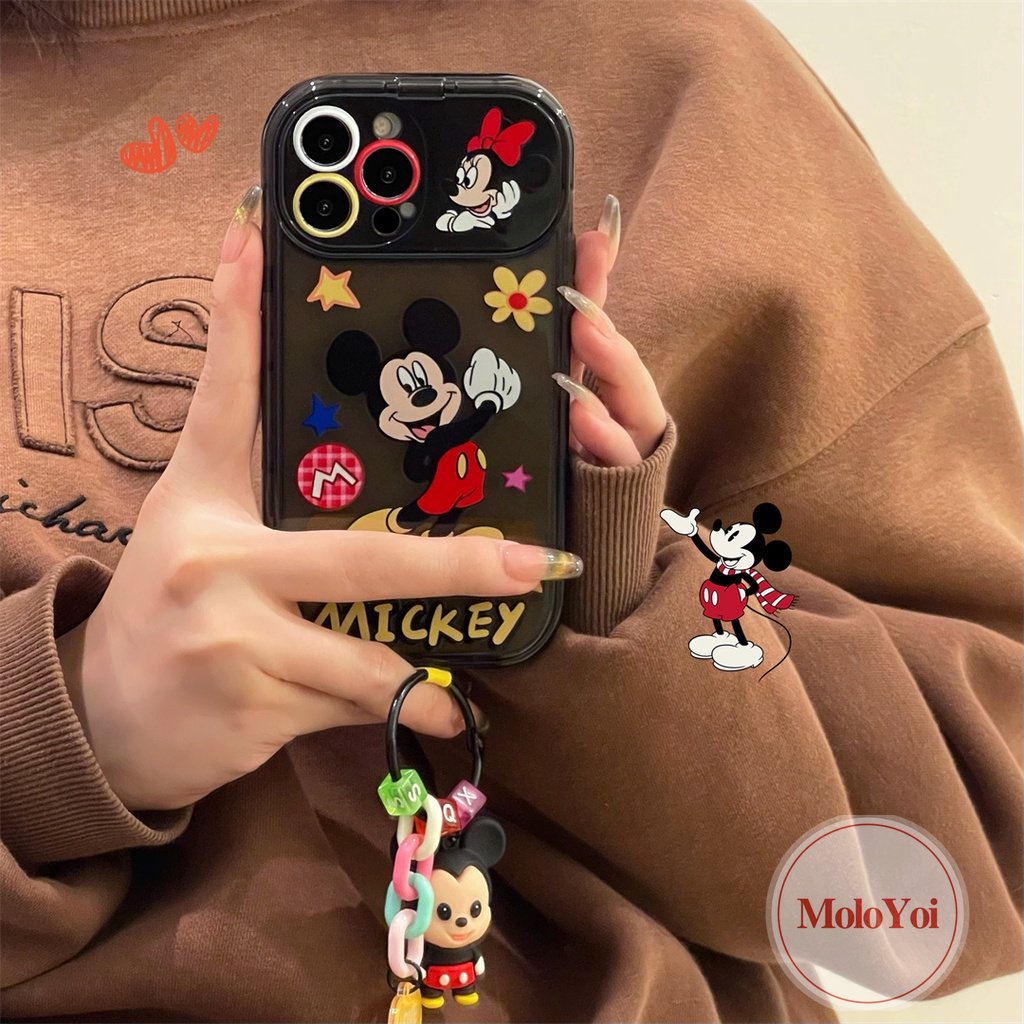 IPHONE Kartun Disney Mickey Bunga Case Kompatibel Untuk Iphone11 14 13 12 Pro Max7 8 14 Plus X XR XS MAX SE 2020 Kreatif Indah Flip Make Up Cermin Shockproof Lembut TPU Phone Cover