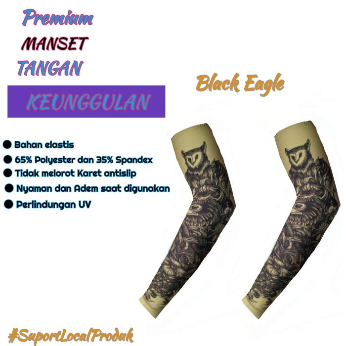 Arm Sleeve Pria / Manset Tangan / Manset Motor / Tatto Black Eagle NID