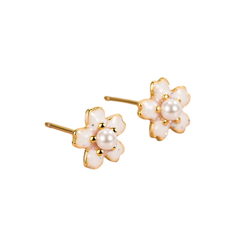 925 Perak Cherry Blossom Ear Studs Segar Anting Mini Wanita Baru Busur Mutiara Anting Hadiah