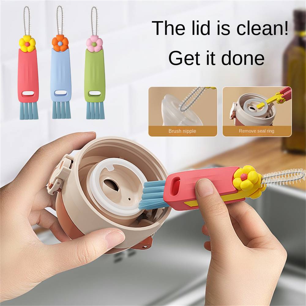 ღ 3-In-1 Penutup Gelas Sikat Botol Bayi Gap Sikat Pembersih Keyboard Alur Sikat Jendela Sudut Mati cleaner Piala Alur Karet Cincin Alat Pembersih
