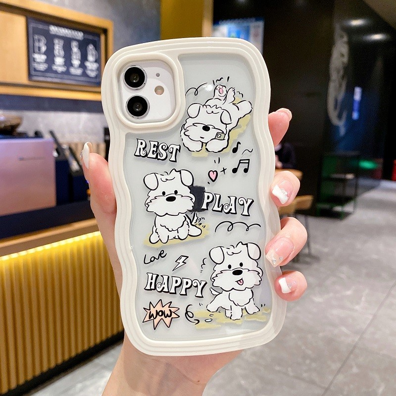 IPHONE (2In1) Casing Pelindung Ponsel Untuk Iphone14 13 12 11 Pro MAX X XR XS Max7 8 Plus Kartun Anjing Perbatasan Bergelombang