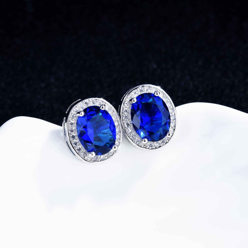 Goldkingdom Aksesoris Perhiasan Fashion Ready Stock Eropa Dan Amerika Temperamen Fashion Oval Zirkon Anting Perempuan Berlapis Emas Perhiasan Pesta Minimalis