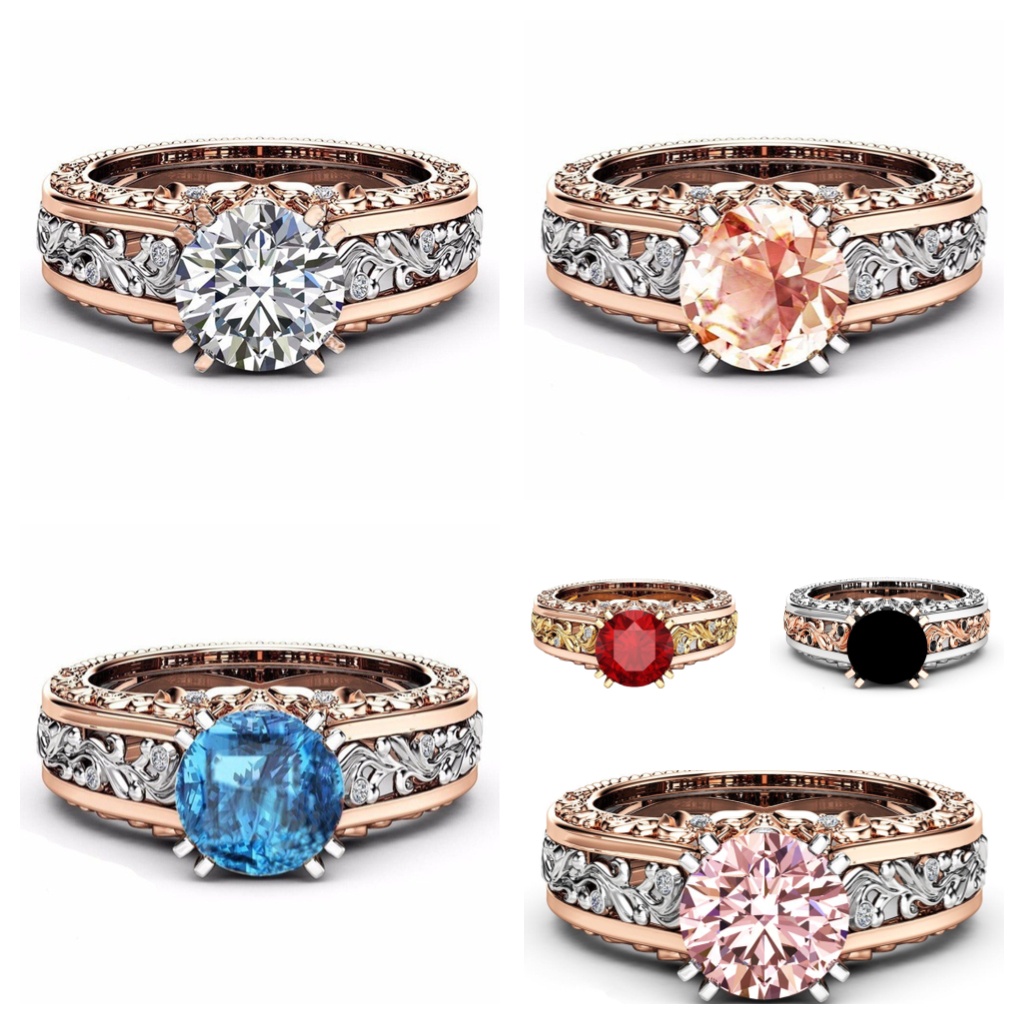 Goldkingdom Aksesoris Perhiasan Fashion Ready Stock 14k Rose Gold Disepuh Cincin Berwarna Jari Berwarna Batu Permata Topaz Champagne Perhiasan Tangan