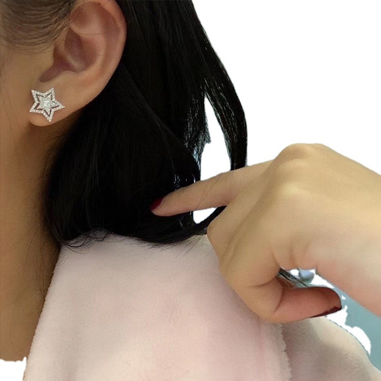 Goldkingdom Aksesoris Perhiasan Fashion Ready Stock Cahaya Mewah Dupa Kecil Angin Bintang Berujung Lima Stud Earrings Earrings Perempuan