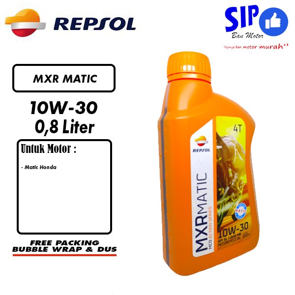 Oli Repsol MXR MATIC 10W30 0.8L SL/MB untuk motor matic