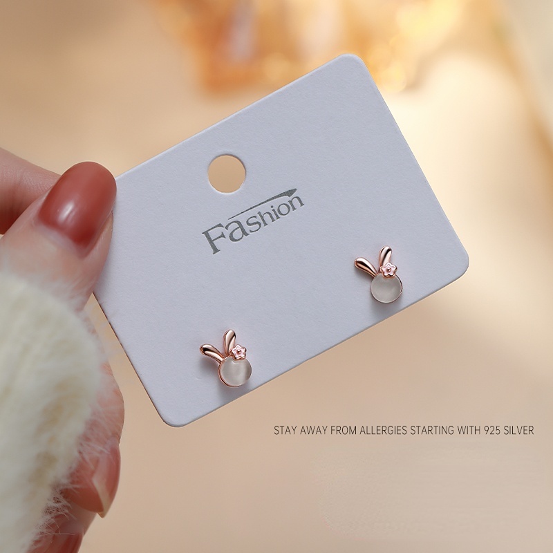 Anting Perak925 Opal Kelinci Pejantan Anting Perempuan Lucu Anting Mini Manis Anting Hadiah Ulang Tahun