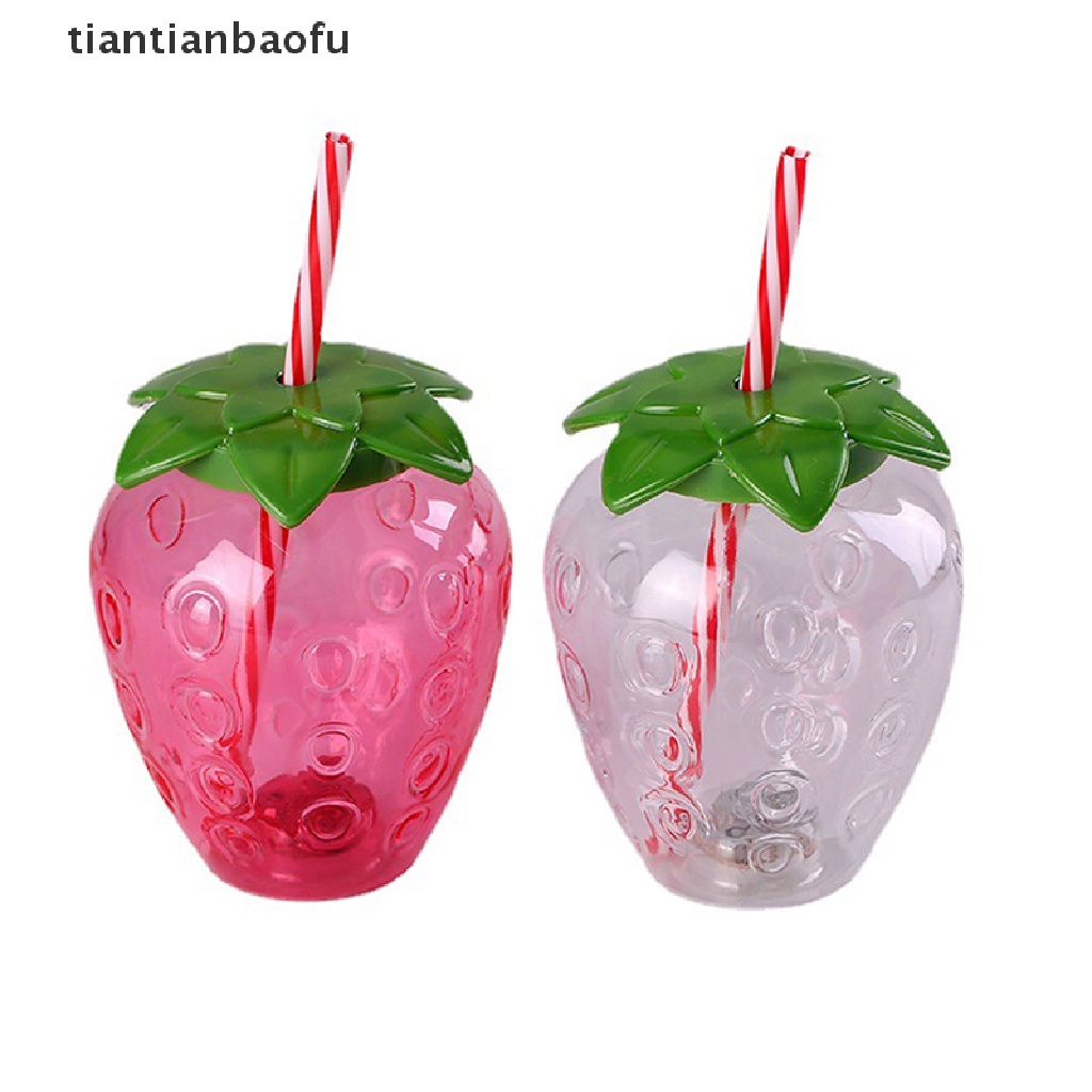 [tiantianbaofu] 500ml Musim Panas Lucu Strawberry Straw Water Bottle Milk Coffee Straw Cup Untuk Butik Rumah